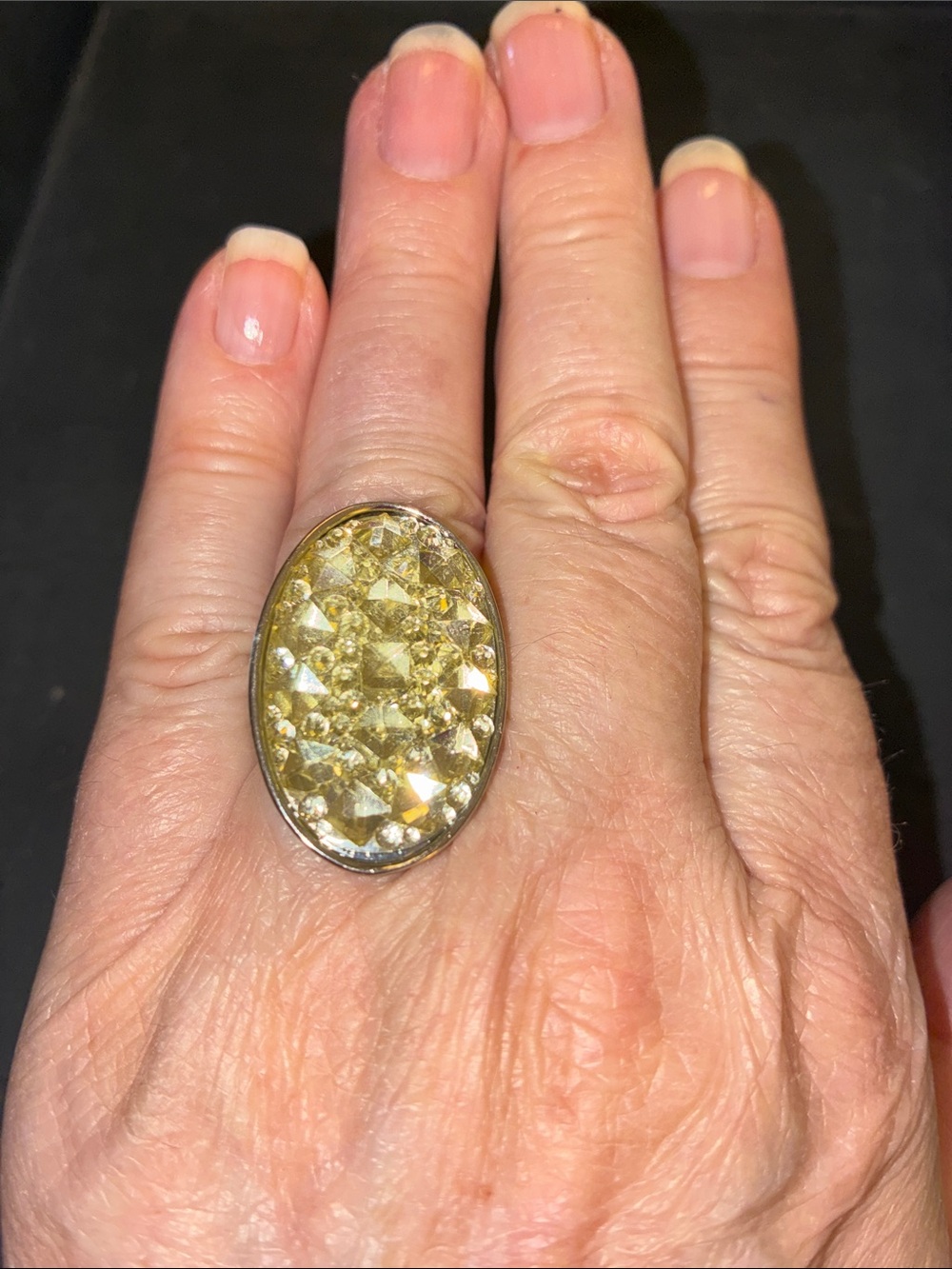 Oval Gold Crystal Cluster Statement Stretch Ring